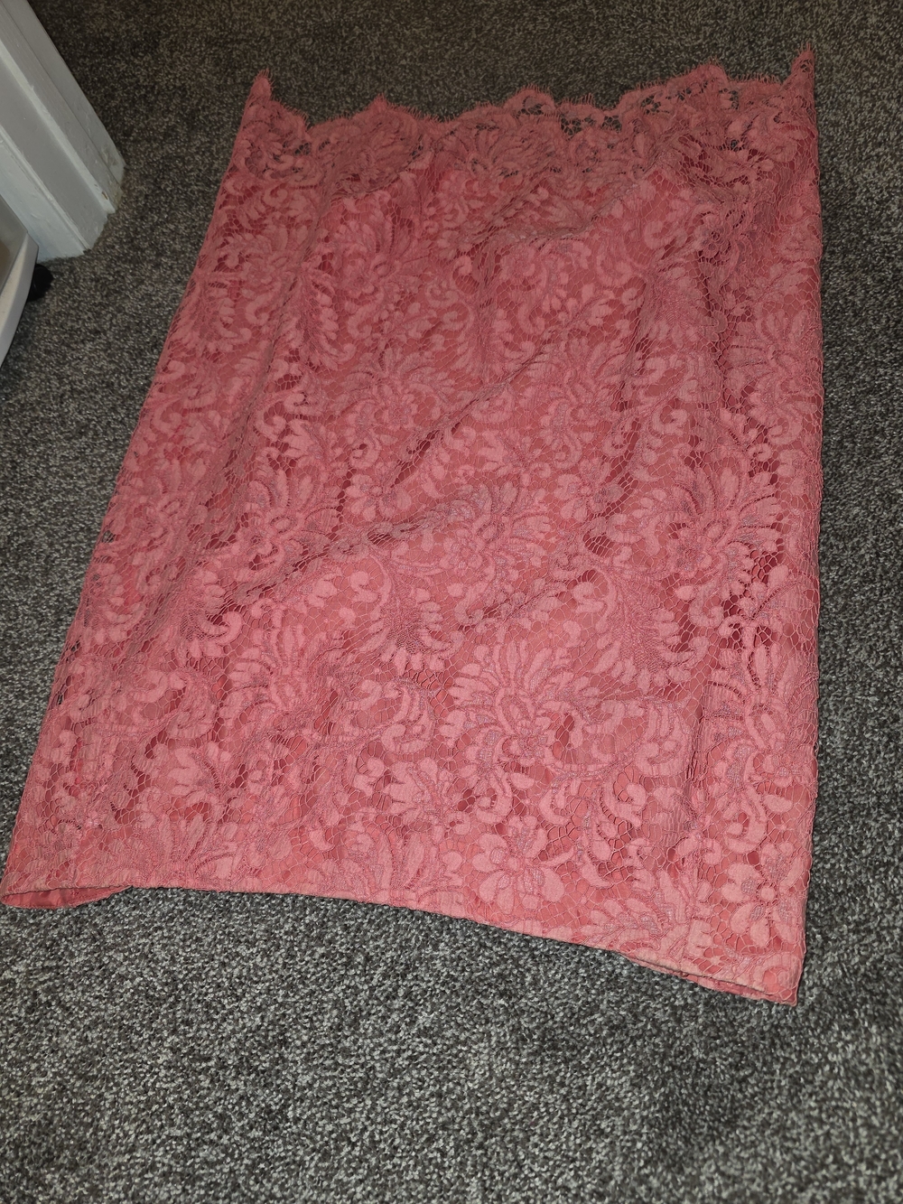 Floral Lace Pencil Skirt in Coral